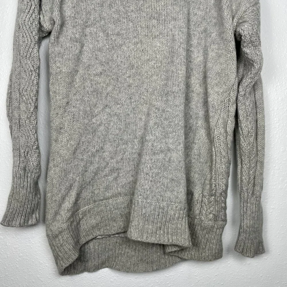 JCREW Size Medium 100% Wool Cable Knit Fisherman Asymmetrical Zip Gray Sweater